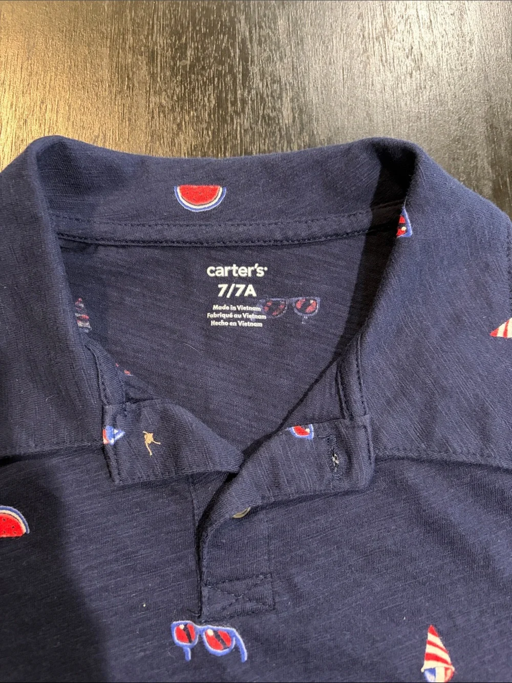 CLEARANCE 4 for $12 Carter's Navy Polo with Red & White Summer Prints boys 7